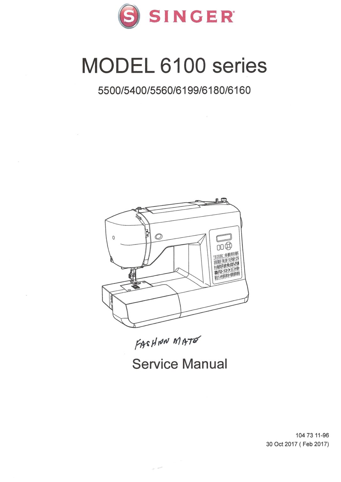 Service Manual Singer Fashion Mate 5000, 6100 Series Sewing Machine